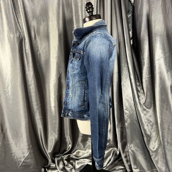 G By Guess Cropped Stretch Denim Jean Jacket Size S Holes Button Down Pockets - Picture 4 of 11